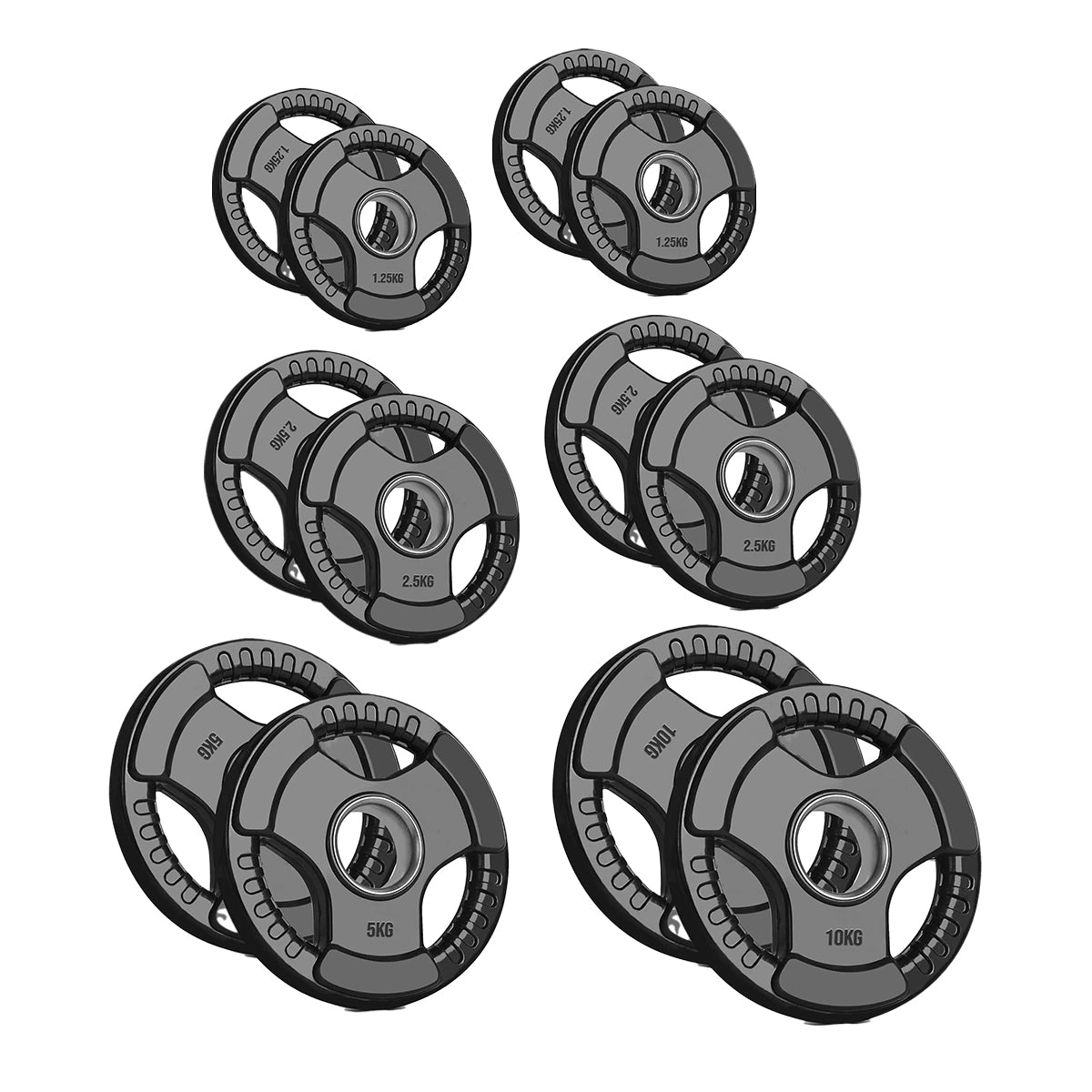 Tri-Grip Olympic Weight Plates – 2'' Rubber-Coated Cast Iron, Premium Quality for Home & Commercial Gyms