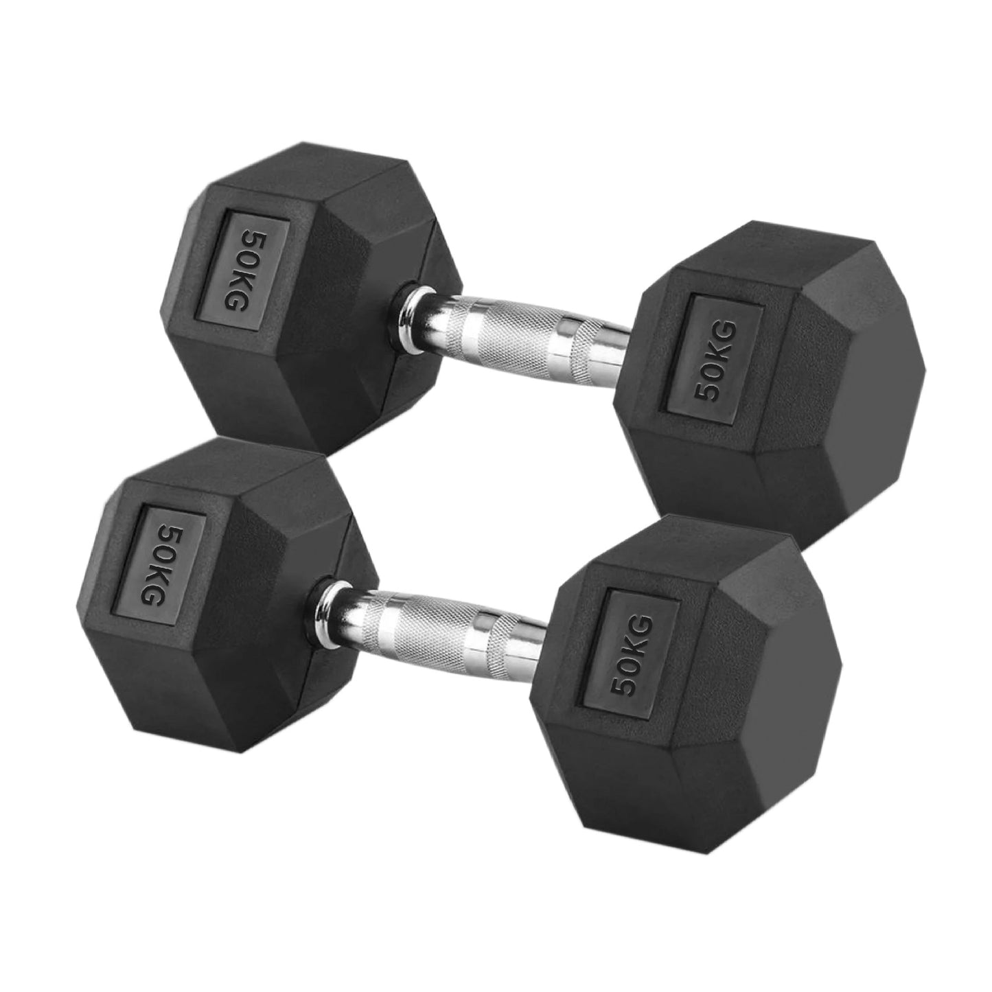 50kg Rubber Hex Dumbbells with Solid Steel Handles – Heavy-Duty Free Weights for Strength Training, Powerlifting, Muscle Building & Home Gym Workouts