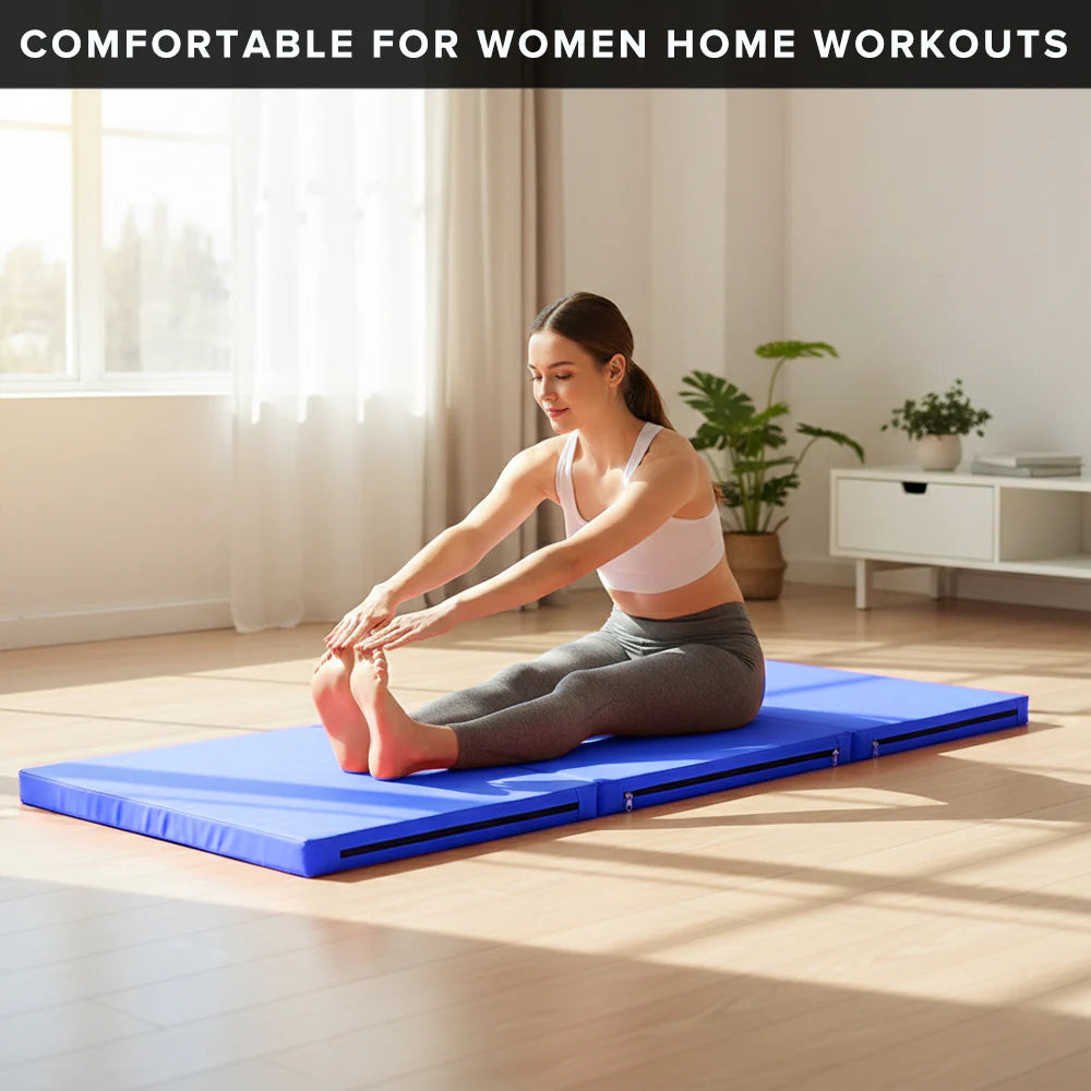 Tri-Fold Tumble Exercise Mat 6FT – Non Slip PU Leather Surface, High Density Foam Padding for Gymnastics, Yoga, Pilates & Home Workouts
