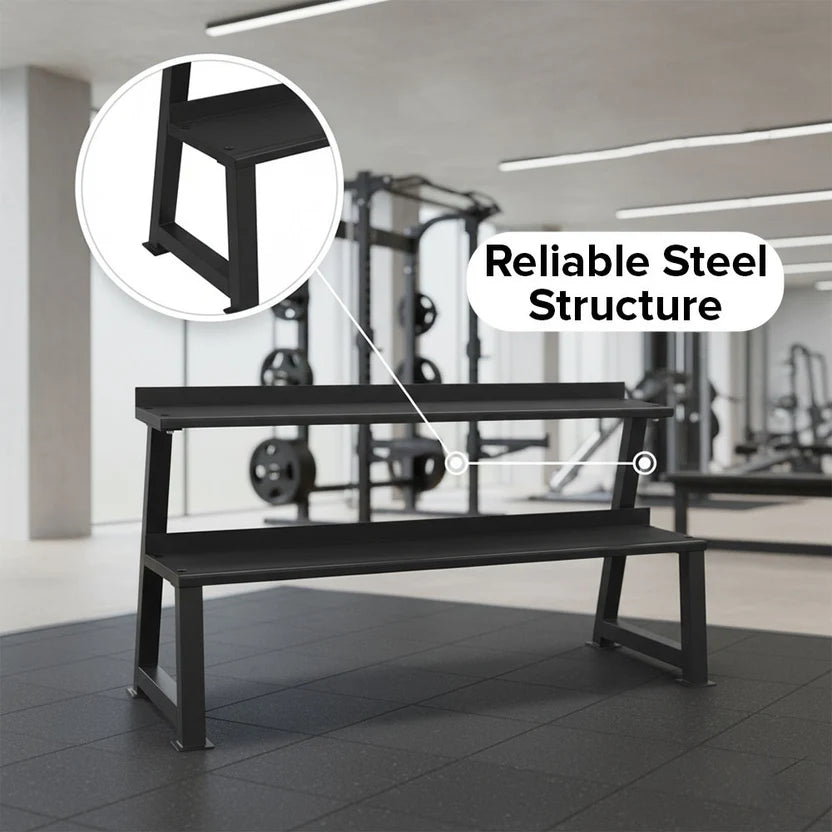 Compact 2-Tier Kettlebell & Dumbbell Rack, Heavy-Duty Metal Weight Storage Stand with Adjustable Spacing & Anti-Slip Pads for Home Gym Organization
