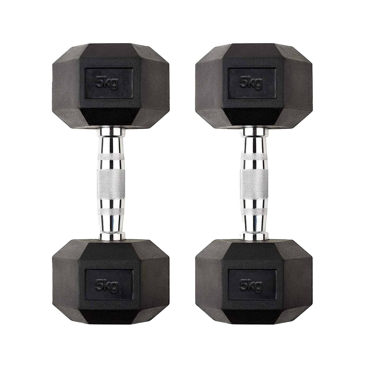 5kg Rubber Hex Dumbbells with Metal Handles – Durable Anti-Roll Free Weights for Home Gym Strength Training, Toning & Resistance Workouts