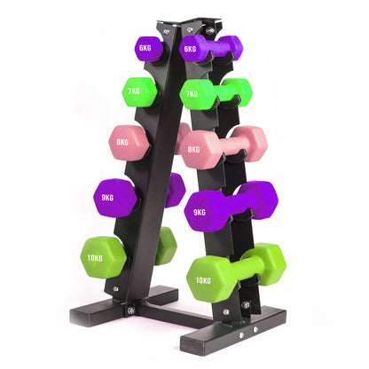 Neoprene Dumbbell Tree Rack – 3-Tier or 5-Tier Space-Saving Stand with Heavy-Duty Steel & Powder-Coated Finish for Home Gym