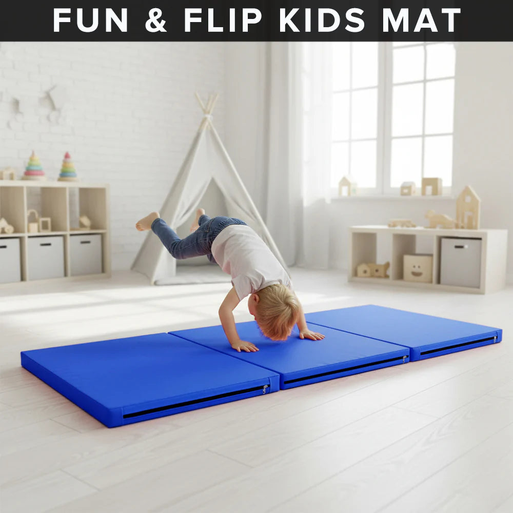 Tri-Fold Tumble Exercise Mat 6FT – Non Slip PU Leather Surface, High Density Foam Padding for Gymnastics, Yoga, Pilates & Home Workouts