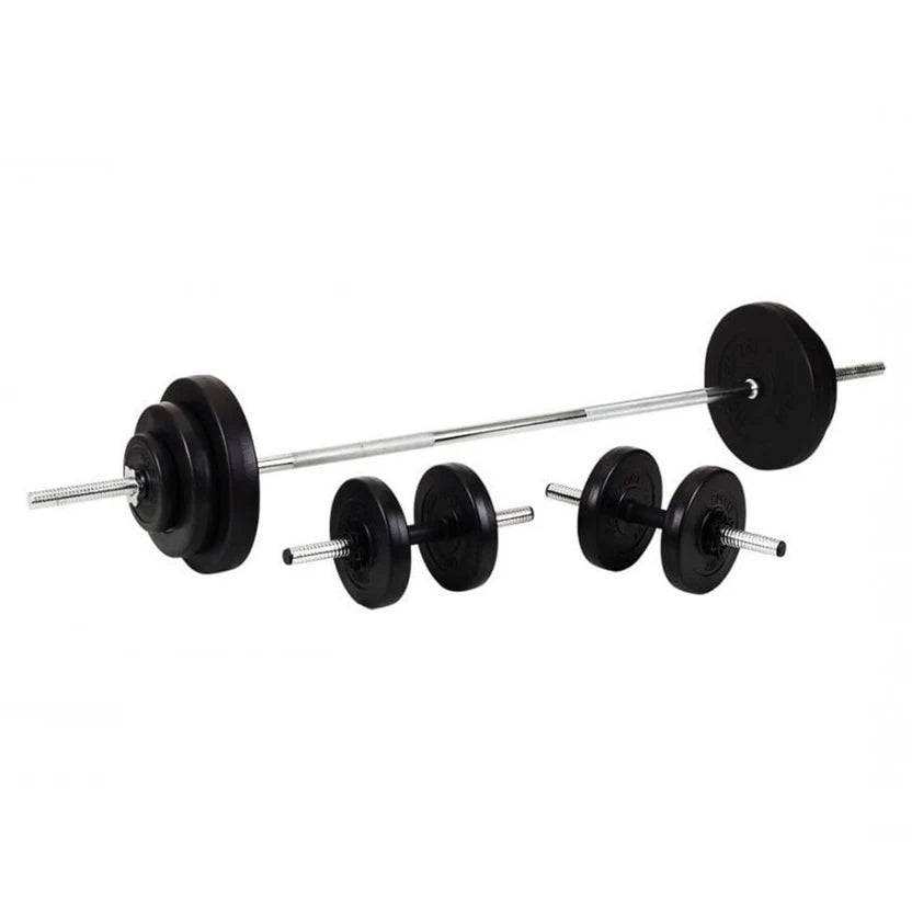 Barbell with weight plates on a white background