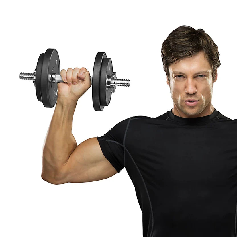 Man lifting a dumbbell on a white background