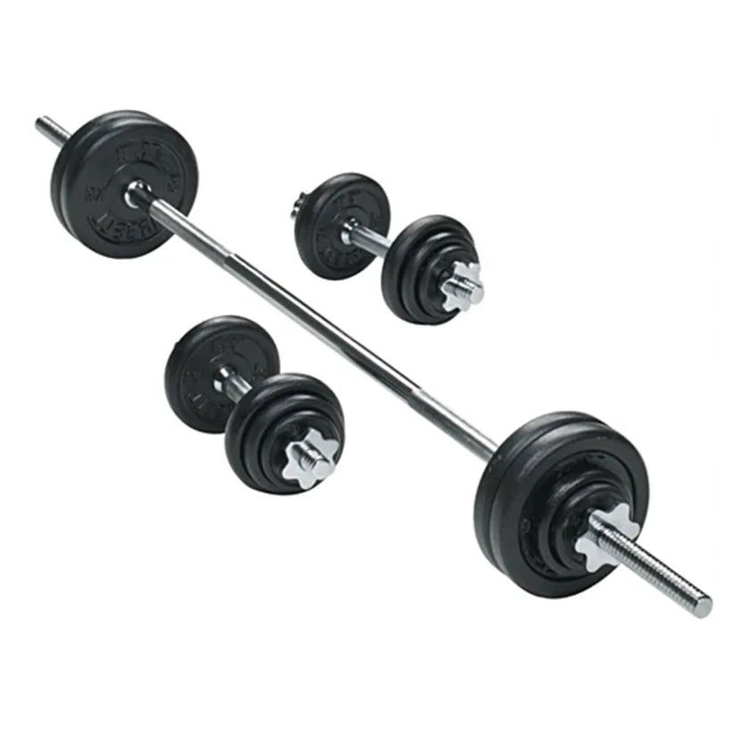 Barbell with weight plates on a white background