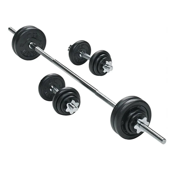 Barbell with weight plates on a white background