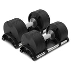 Pair of adjustable dumbbells on a white background