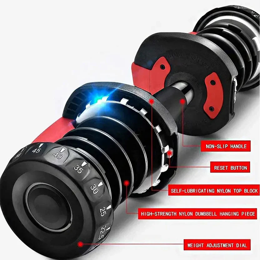 Dumbbell with labeled features on a white background