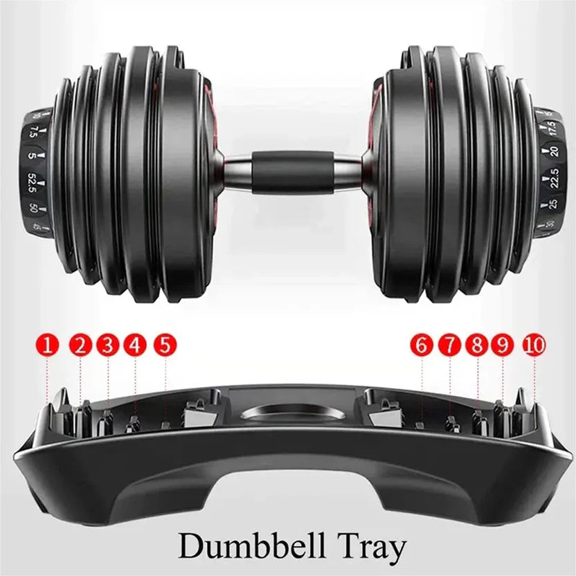 Adjustable dumbbell set with weight plates on a white background