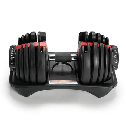 Pair of adjustable dumbbells on a white background