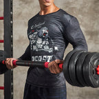 Person lifting a barbell with a graphic t-shirt featuring a lion design.