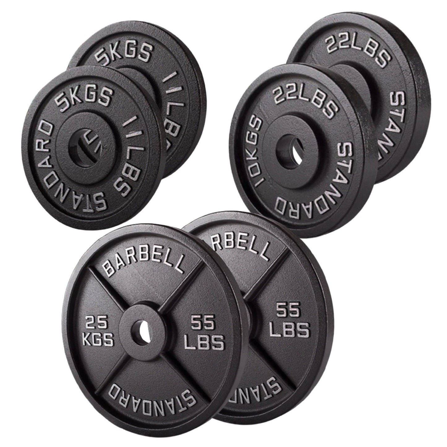 Cast Iron Weight Plates – Premium Strength Training Discs for Home & Commercial Gyms – Singles, Pairs & Full Sets with Optional Barbells