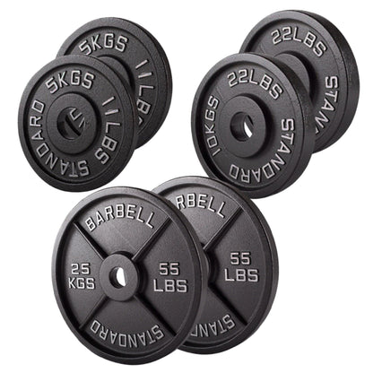 Cast Iron Weight Plates – Premium Strength Training Discs for Home & Commercial Gyms – Singles, Pairs & Full Sets with Optional Barbells