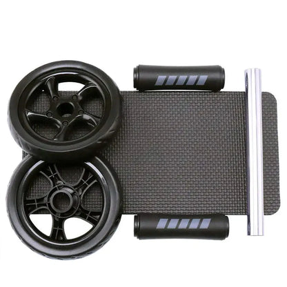 Black ab roller with wheels on a white background