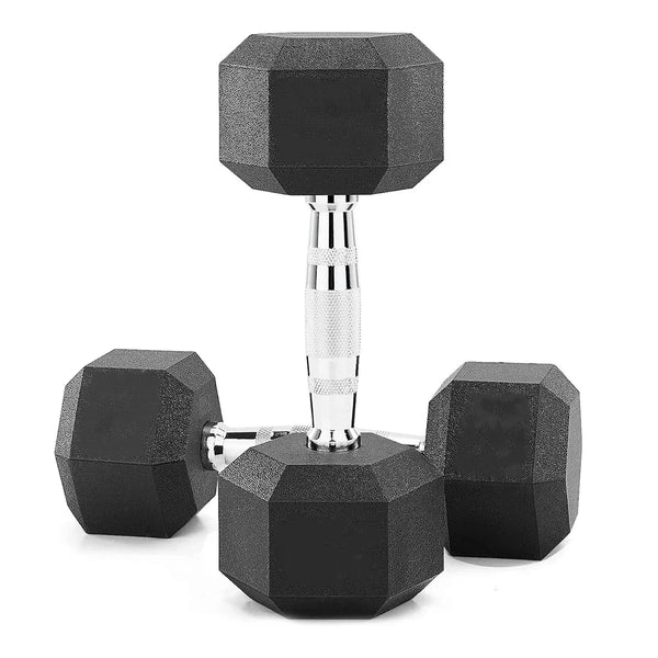 Pair of hexagonal dumbbells on a white background
