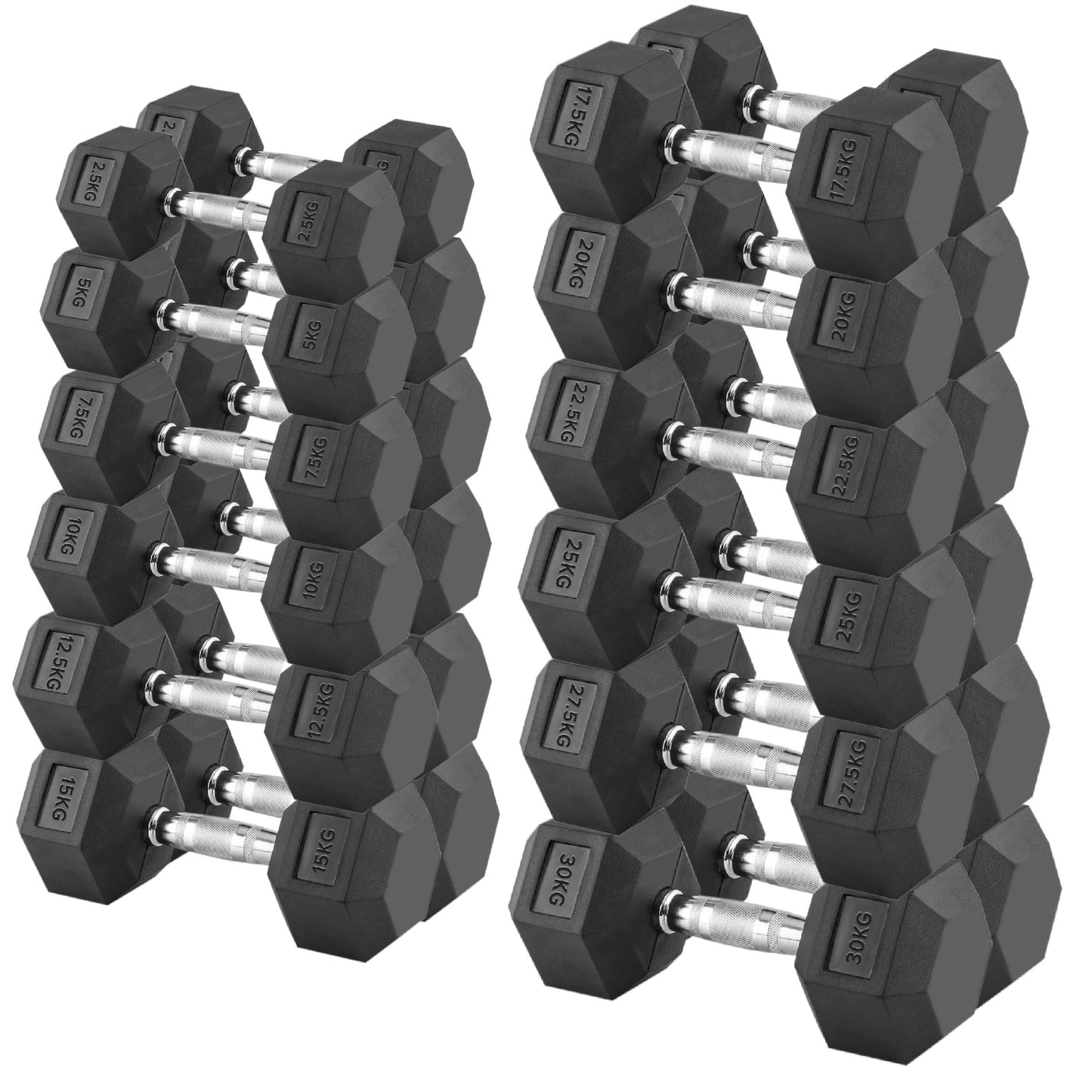 Premium Hex Dumbbells – Professional Rubber Coated Weights, Anti-Roll Design, Singles, Pairs or Sets to 60kg for Home Gym Strength Training