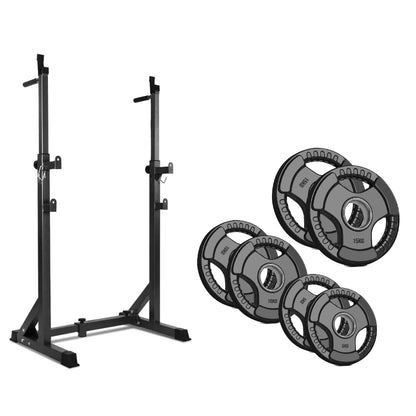 Half Squat Rack – Adjustable Barbell Stand with Dip Station & Spotters, 200kg Capacity – Multi-Function Home Gym Equipment