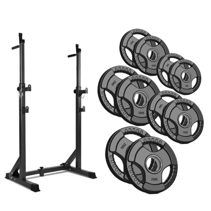 Half Squat Rack – Adjustable Barbell Stand with Dip Station & Spotters, 200kg Capacity – Multi-Function Home Gym Equipment