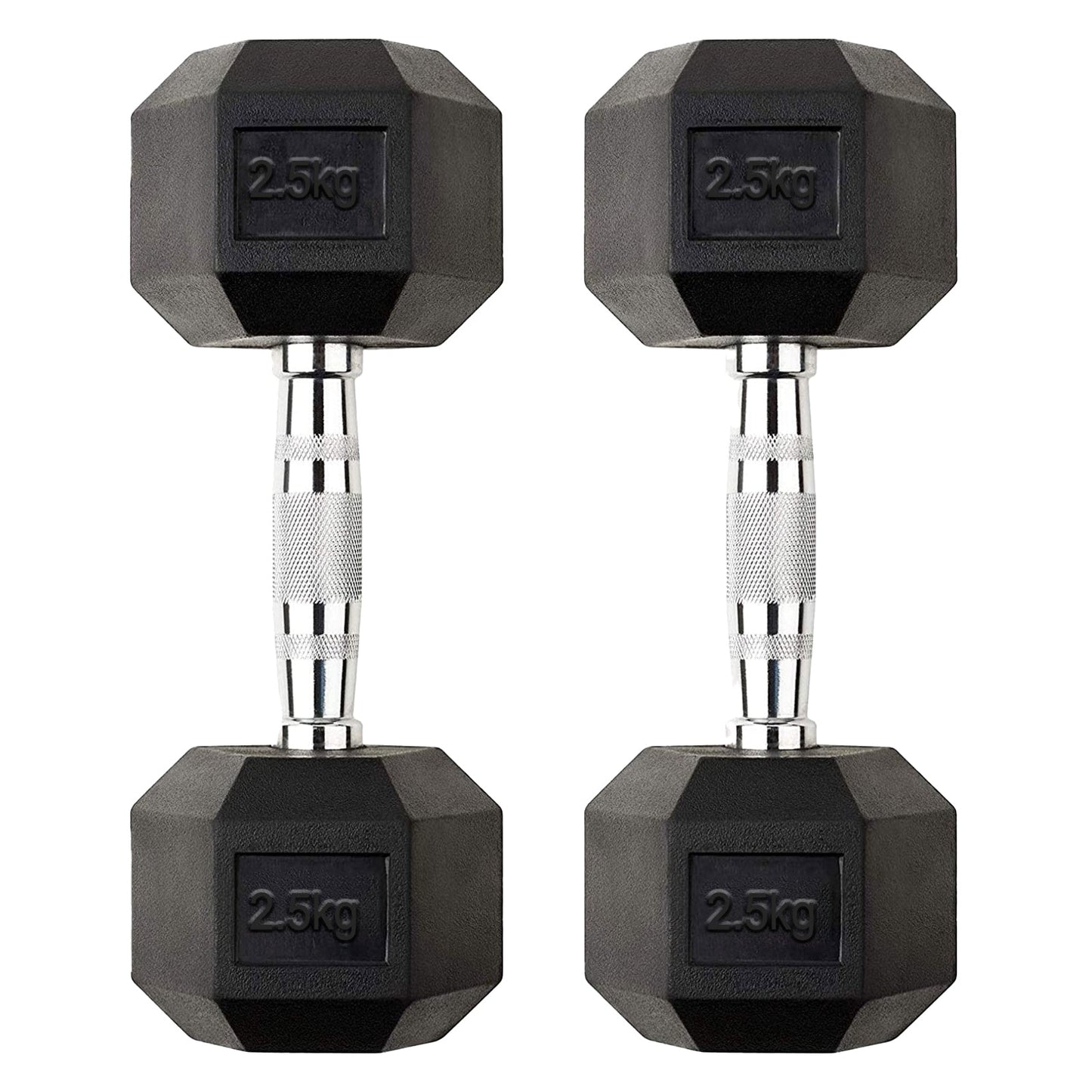 2.5kg Rubber Hex Dumbbells with Metal Handles – Anti-Roll Compact Weights for Strength Training, Muscle Toning & Home Gym Workouts