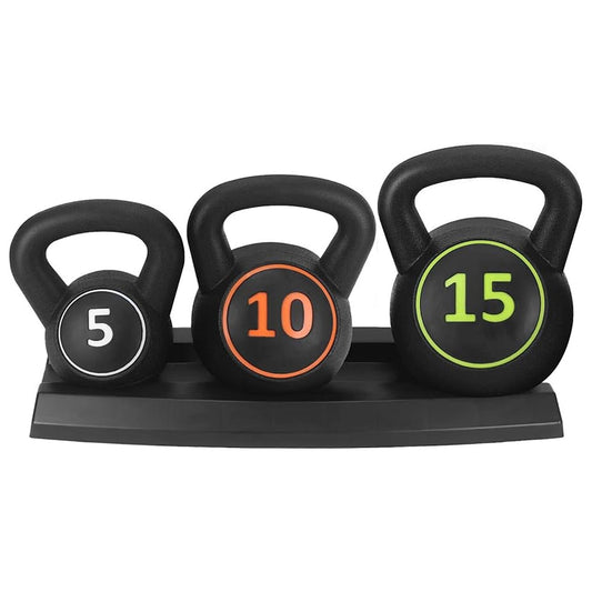 3-Piece Vinyl Coated Kettlebell Weights Set with Tray | Full-Body Strength Training for Cross Training, Home Fitness, MMA & Functional Workouts