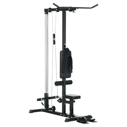 Black cable machine gym equipment on a white background