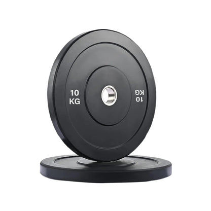 Black weight plate with '10 KG' marking on a white background