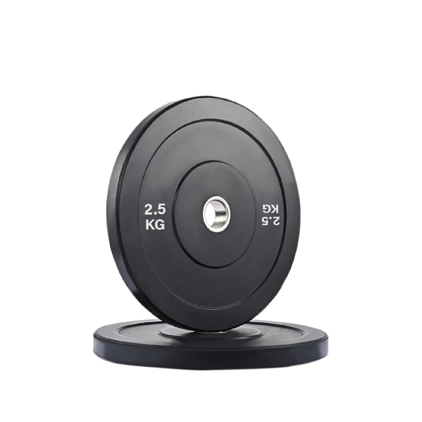Pair of black weight plates with '2.5 KG' marking on a white background