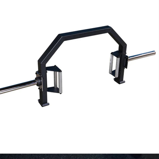 Gym barbell with weight plates on a white background