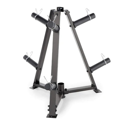 Black metal weight rack on a white background