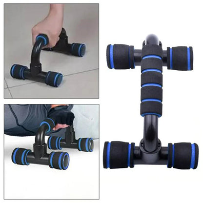 Black and blue exercise tool with handles on a white background