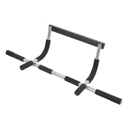 Black and silver pull-up bar on a white background