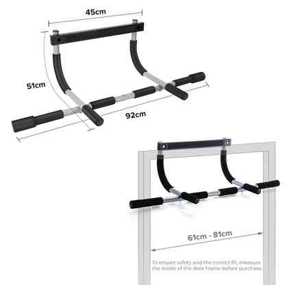 Doorway Pull-Up Bar – No Drilling Required Chin-Up Bar with Padded Multi-Grip Handles, Fits 61–81cm Frames – Heavy-Duty Foldable Upper Body Trainer