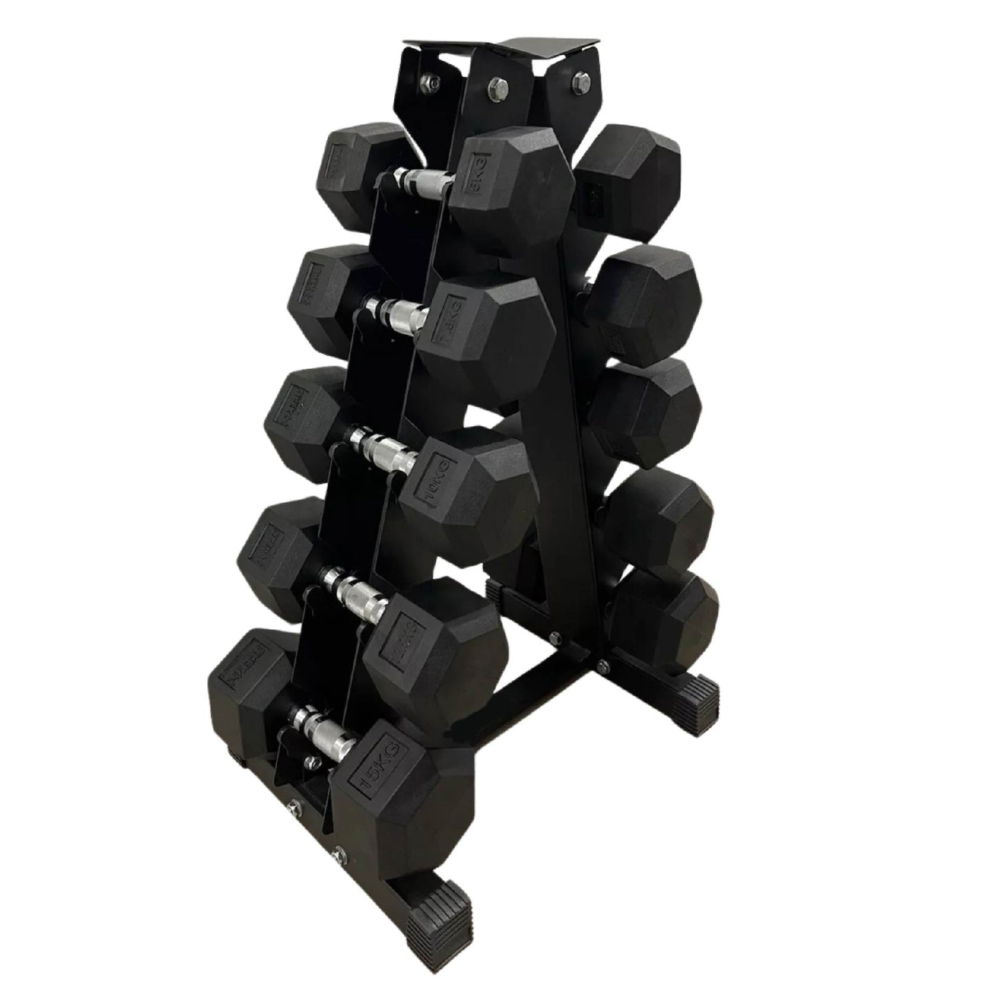 Premium Hex Dumbbell Set with Storage Rack - 5 Pairs of Rubber Coated Hand Weights ( 2.5kg to 25kg) - Heavy Duty Chrome Handles - Non-Slip Grip - Complete Home Gym Strength Training Solution