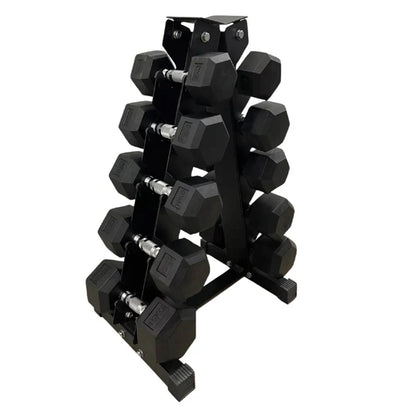 Premium Hex Dumbbell Set with Storage Rack - 5 Pairs of Rubber Coated Hand Weights ( 2.5kg to 25kg) - Heavy Duty Chrome Handles - Non-Slip Grip - Complete Home Gym Strength Training Solution