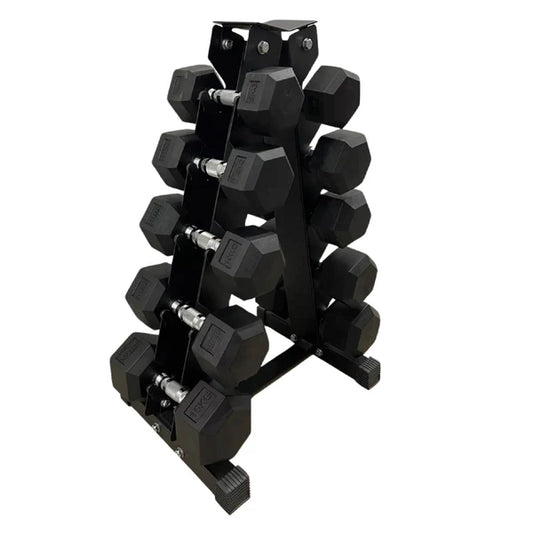 Premium Hex Dumbbell Set with Storage Rack - 5 Pairs of Rubber Coated Hand Weights ( 2.5kg to 25kg) - Heavy Duty Chrome Handles - Non-Slip Grip - Complete Home Gym Strength Training Solution