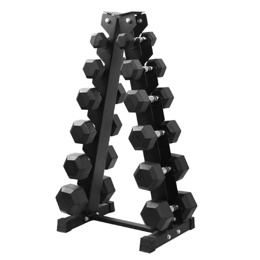 Premium Hex Dumbbell Set - 6 Pairs with A6 Tree Rack - Complete Home Gym Solution - Rubber Coated Weights from 2.5kg  to 15kg - Ergonomic Design with Knurled Grip - Commercial Grade Exercise Equipment