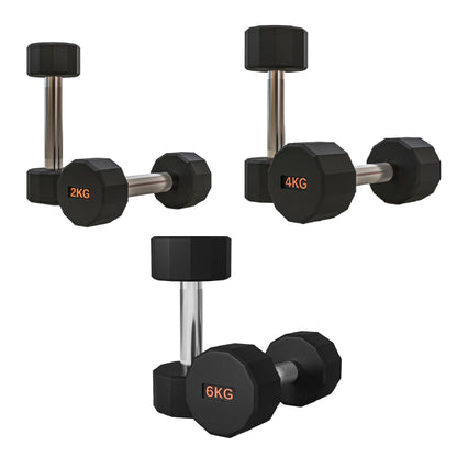Premium Round Hex Dumbbells – Rubber-Coated, Knurled Grip, Anti-Roll Design – Singles, Pairs, Sets & Optional Rack