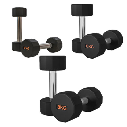 Premium Round Hex Dumbbells – Rubber-Coated, Knurled Grip, Anti-Roll Design – Singles, Pairs, Sets & Optional Rack