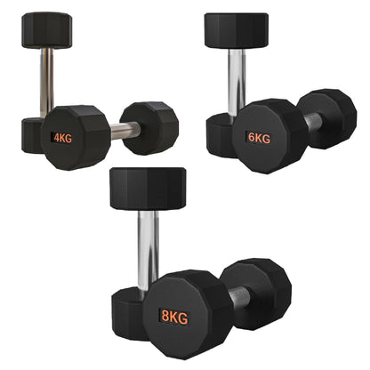 Premium Round Hex Dumbbells – Rubber-Coated, Knurled Grip, Anti-Roll Design – Singles, Pairs, Sets & Optional Rack
