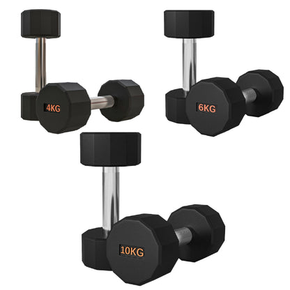 Premium Round Hex Dumbbells – Rubber-Coated, Knurled Grip, Anti-Roll Design – Singles, Pairs, Sets & Optional Rack
