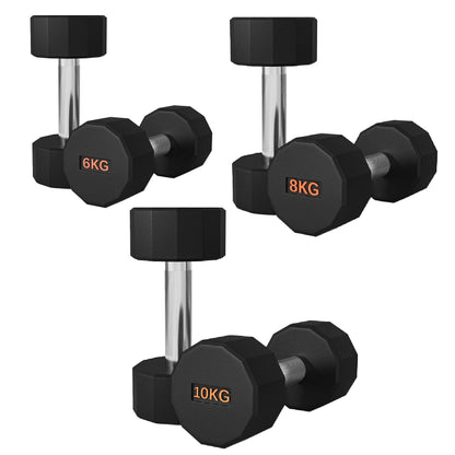 Premium Round Hex Dumbbells – Rubber-Coated, Knurled Grip, Anti-Roll Design – Singles, Pairs, Sets & Optional Rack
