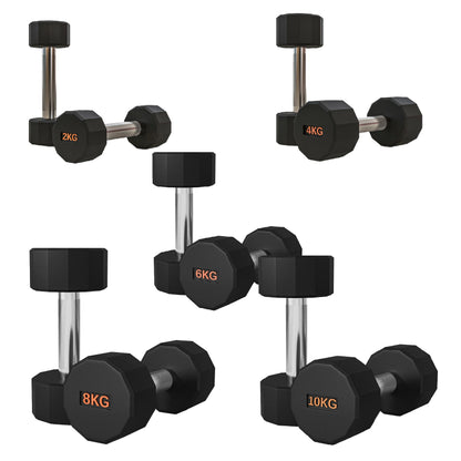 Premium Round Hex Dumbbells – Rubber-Coated, Knurled Grip, Anti-Roll Design – Singles, Pairs, Sets & Optional Rack