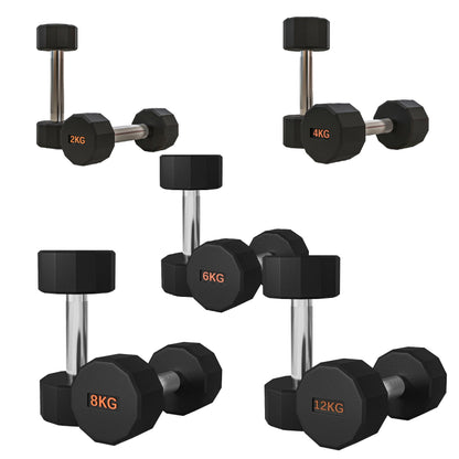 Premium Round Hex Dumbbells – Rubber-Coated, Knurled Grip, Anti-Roll Design – Singles, Pairs, Sets & Optional Rack