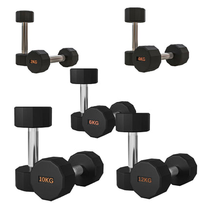 Premium Round Hex Dumbbells – Rubber-Coated, Knurled Grip, Anti-Roll Design – Singles, Pairs, Sets & Optional Rack