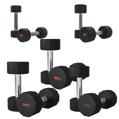 Premium Round Hex Dumbbells – Rubber-Coated, Knurled Grip, Anti-Roll Design – Singles, Pairs, Sets & Optional Rack