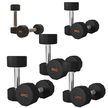 Premium Round Hex Dumbbells – Rubber-Coated, Knurled Grip, Anti-Roll Design – Singles, Pairs, Sets & Optional Rack