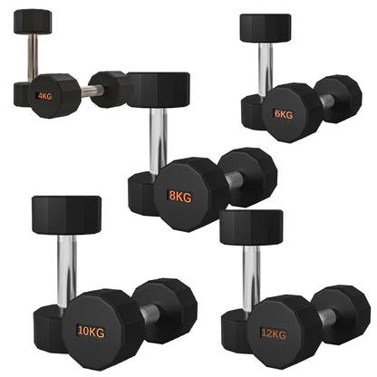 Premium Round Hex Dumbbells – Rubber-Coated, Knurled Grip, Anti-Roll Design – Singles, Pairs, Sets & Optional Rack
