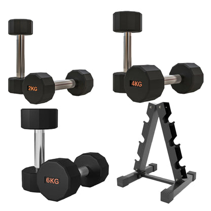 Premium Round Hex Dumbbells – Rubber-Coated, Knurled Grip, Anti-Roll Design – Singles, Pairs, Sets & Optional Rack