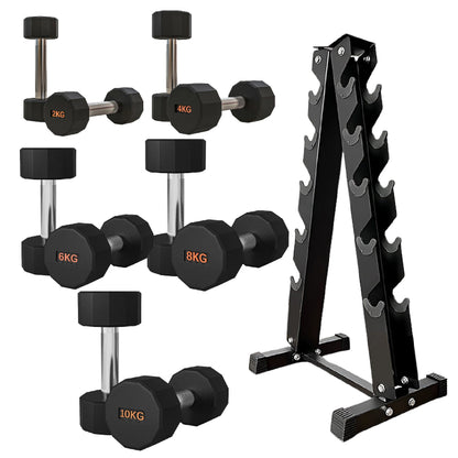 Premium Round Hex Dumbbells – Rubber-Coated, Knurled Grip, Anti-Roll Design – Singles, Pairs, Sets & Optional Rack